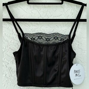 Princess Polly Crop Lace Top Black Size 2 NWT